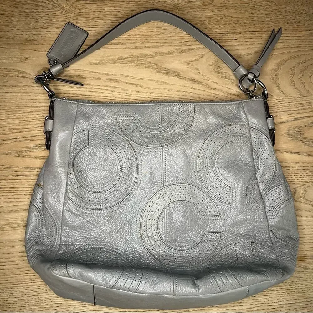 COACH Madison Leather Hobo Bag Stitched Monogram Gray Women’s Purse